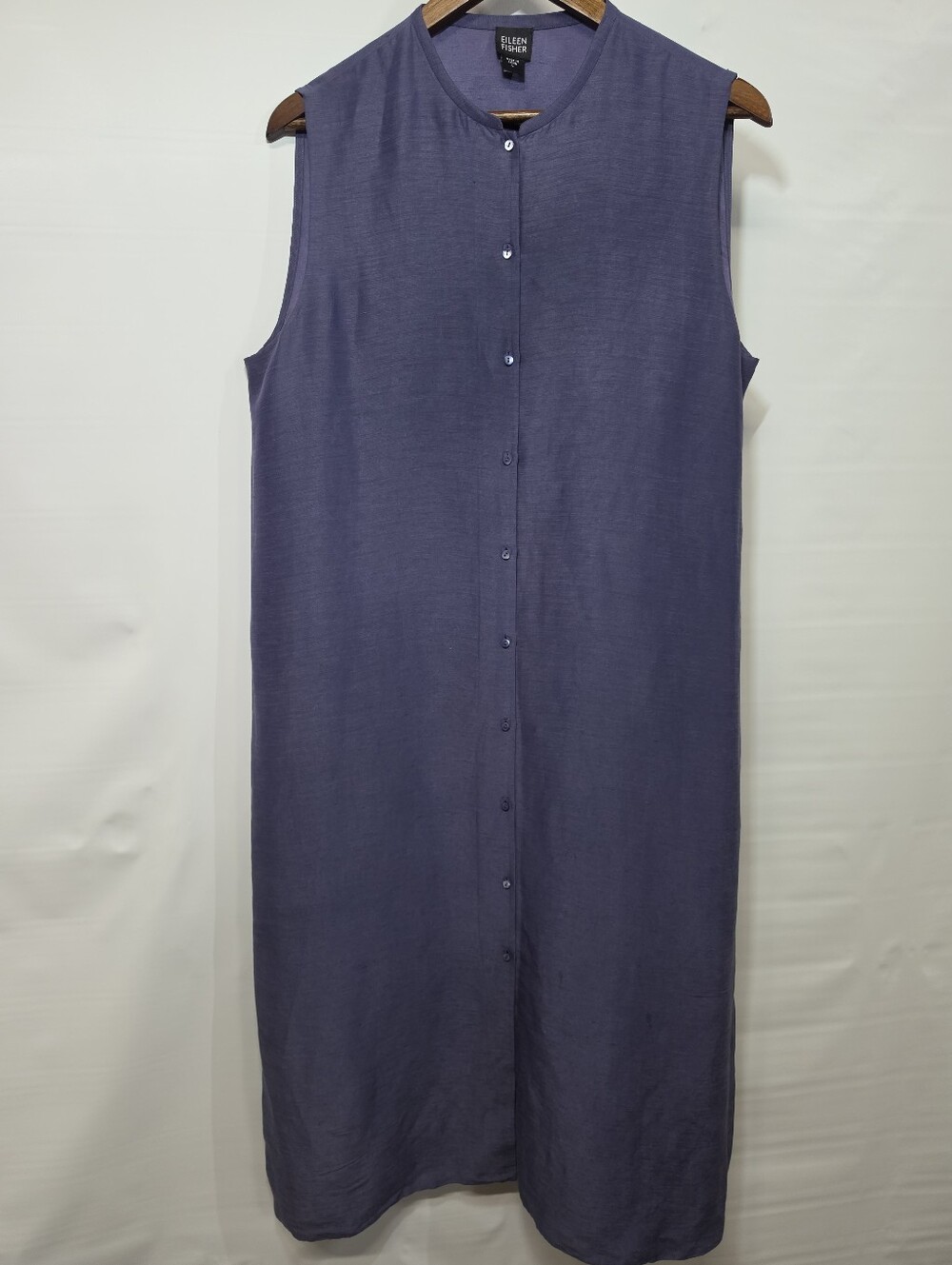 Eileen Fisher Linen Silk Purple Button Front Sleeveless Maxi Shirt Dress Large